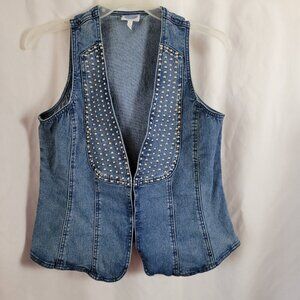 DG2 Diane Gilman Vest Denim embellished Grommets studs blue Medium Retro Y2K